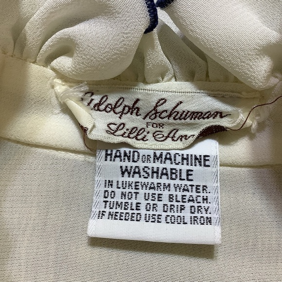 Vintage White Ruffle Dress Blue Trim ILGWU Tag Adolph Schuman for Lilli Ann 70s - Picture 6 of 11